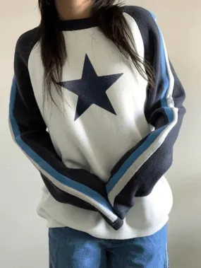Back To School Sonicelife Raglan Sleeve Star Print Pullover Sweater